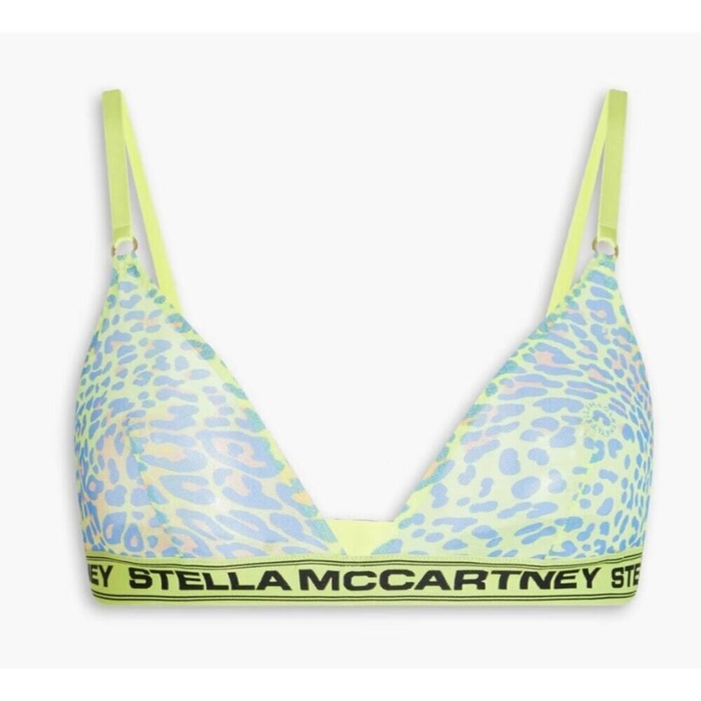 Stella McCartney Leopard print stretch mesh triangle bra lime Green